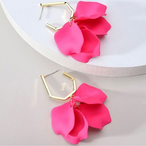 Acrylic Pink Flower Summer Earrings - Picture 2 of 3